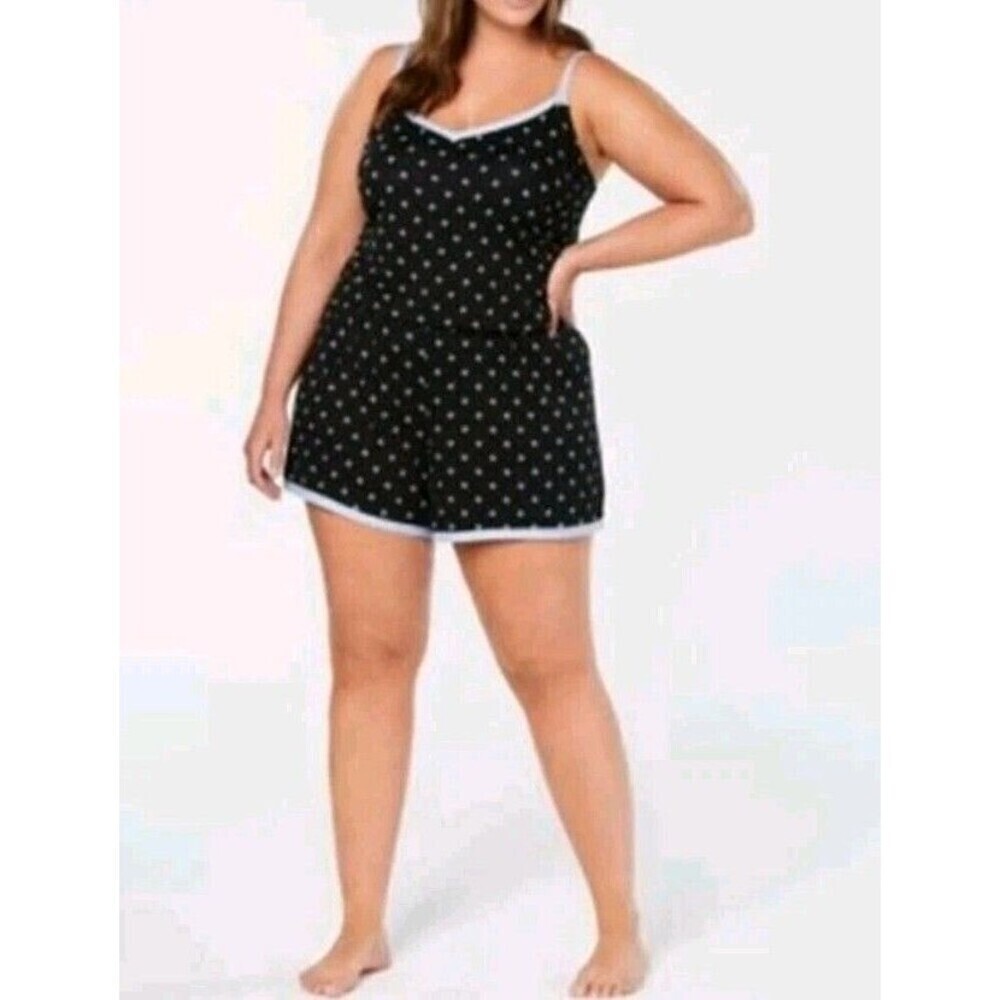 Alfani Pajama Romper One Piece Women Sz 2X Lounge Black Blue Pinwheel Print New